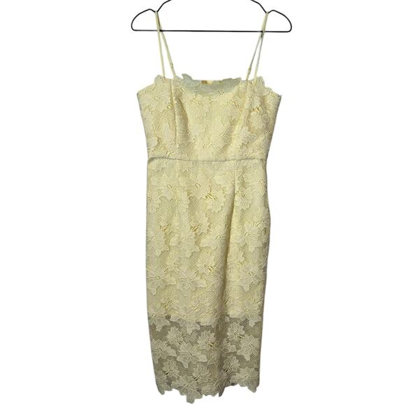 Bardot Sunshine Lace Yellow Sheath Midi Dress US 6 / Small Cocktail Event Party‎ - Picture 4 of 8